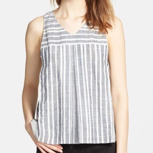 Madewell Trapeze Crop Tank Top Striped Blue Mix 4 - Picture 3 of 9
